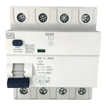 Interruptor De Fuga Tetrapolar Rdws 63a 4p 30ma D99 400v Weg.