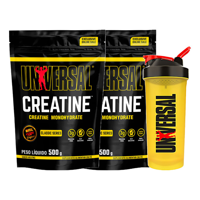 Kit Creatina Monohidratada 500g Refil 2un + Coqueteleira Universal Nutrition Kit Creatina Monohidratada 500g Refil 2un + Coqueteleira Universal Nutrition