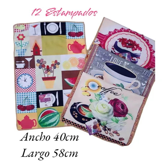 Pañitos De Cocina Estampados  Docena  ( 12 Unidades )