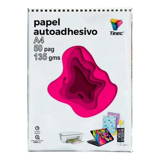 Papel Adhesivo Fotográfico 135gms Tinec A4 50hojas Brillante