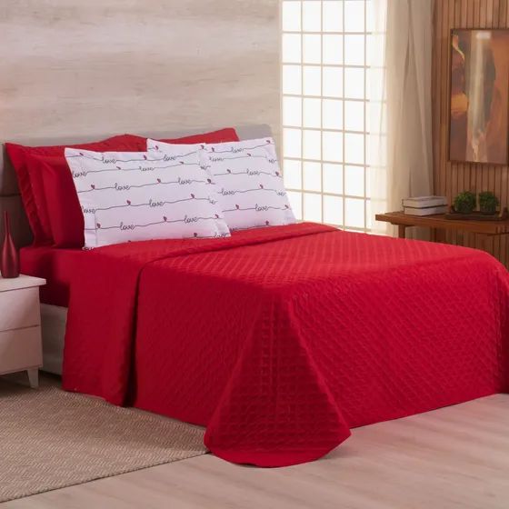 Colcha Cobre Leito Jogo Roupa Cama Super King 5 Pçs Love
