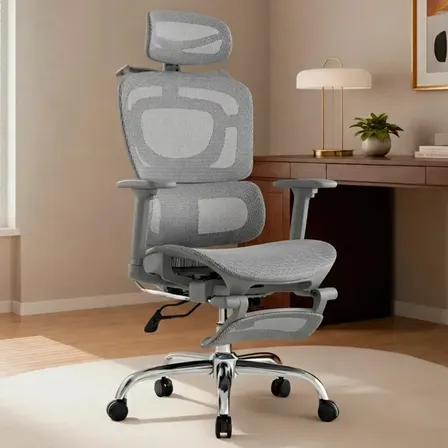 Cadeira De Escritório Ergonômica Giratoria Nr17 Malha Respirável Com Suporte Lombar Adaptável Apoio Para Pés Retrátil Encosto Ajustável Seis Posições Suporta 200kg Cor Cinza C04 Corsair