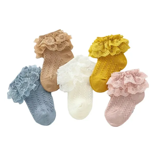 5 Pares De Calcetines De Encaje Con Volantes Para Niñas,