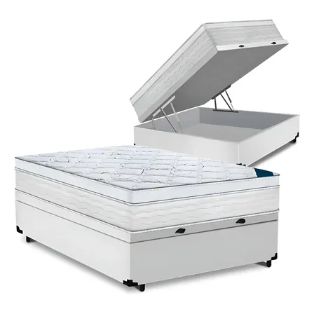 Cama Box Baú Casal + Colchão Toronto Mola Ensacada D33 32cm Cor Branco