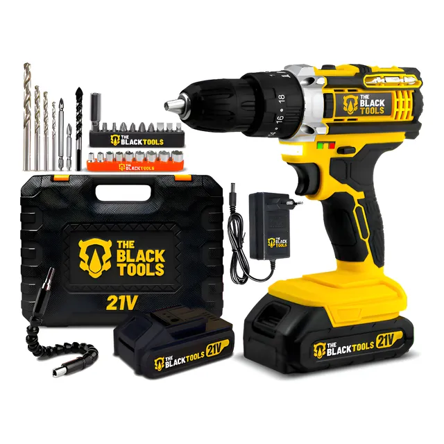 Parafusadeira Furadeira De Impacto The Black Tools Profissional Tb-21px 2 Baterias Com Maleta 60hz Amarelo