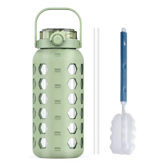 Botellas Agua Vidrio 1.89litros Silicona. Pajita Removible.