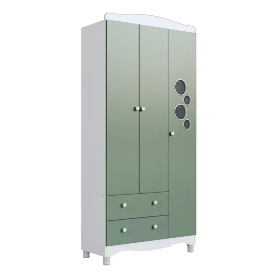 Guarda-roupa Infantil 3 Portas 2 Gavetas Branco/verde 90cm