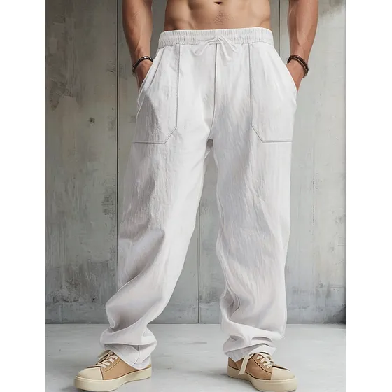 Pantalones Anchos Casuales Básicos De Color Liso Para Hombre