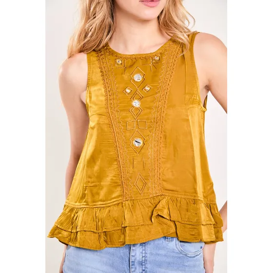 Musculosa Moda Simil Tencel Wash Butter Toffee Koxis Mujer