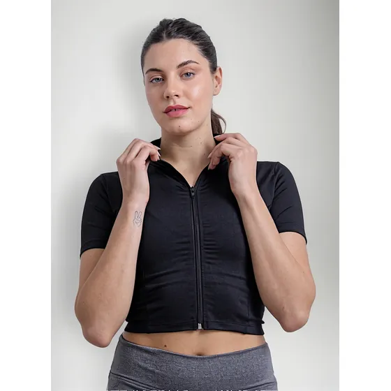 Crop Top Fixpower Mujer Deportivo Con Cierre Manga Corta