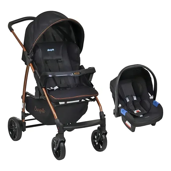 Carrinho De Bebê Ecco Burigotto Preto/cobre Unissex Cor Preto Cor Do Chassi Cobre