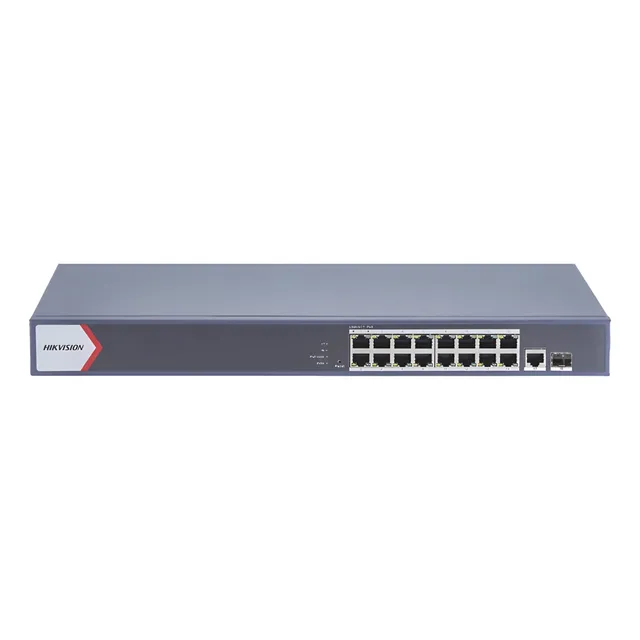 Hikvision Switch Gigabit PoE+ Monitoreable 16 Puertos 1000 Mbps PoE+ 1 Puerto 1000 Mbps de Uplink 1 Puerto SFP Configuración Nube desde Hik-PartnerPro Modo Extendido hasta 300 Metros 130 Watts