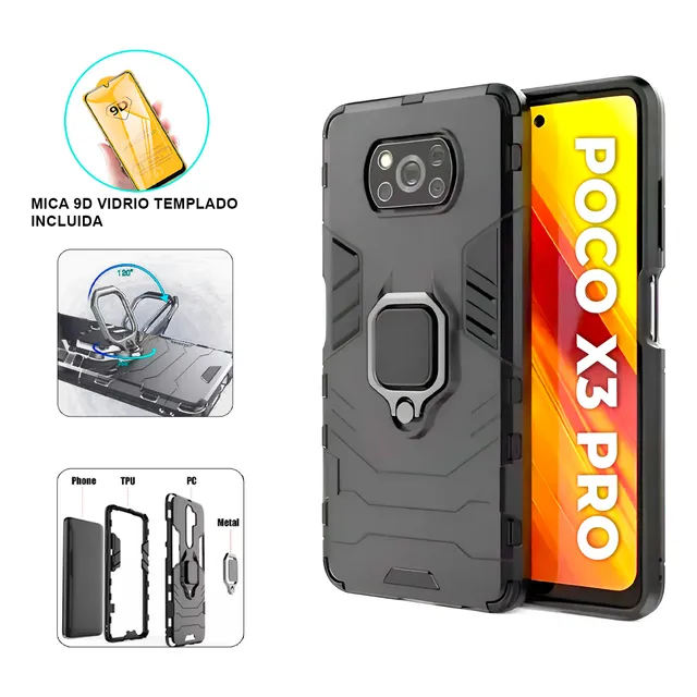 Funda Para Poco X3 Pro / X3 Nfc Ring Case + Mica Vidrio Templado 9d