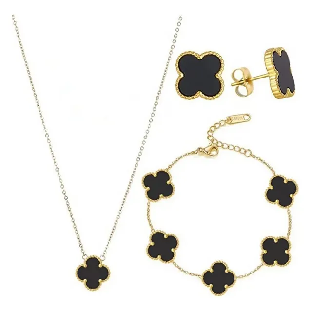 Set De Collar Pulsera Y Zarcillos Tipo Van Cleef De Acero