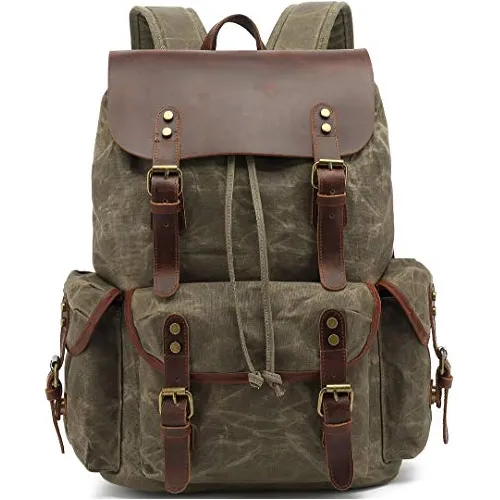 Huachen Robusto Cuero Y Vajilla Mochila De Tela Para Sgyjx