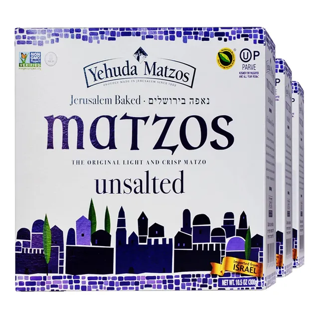3 Packs De Galletas Matzo Sin Sal De 10.5 Onzas Yehuda