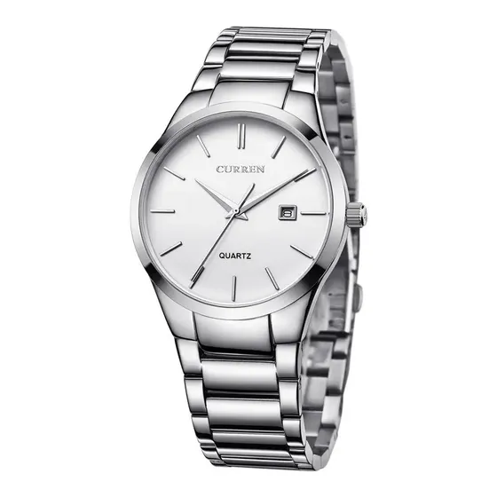 Reloj Curren 8106 Reloj De Cuarzo Con Calendario Hombre Correa Plateado Bisel Plateado Fondo Blanco | Cuotas sin interés
