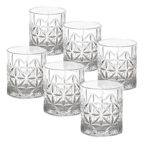 Jogo 6 Copos Baixos De Vidro Lapidado - Whisky, Água, Drinks