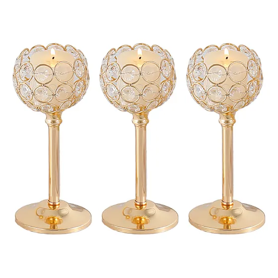 Candelabro Portavelas Cristal Para Mesa Boda Decoración Color Dorado