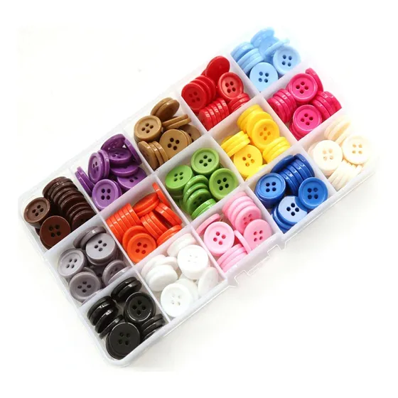 Set 300 Botones Resina 15mm 4 Agujeros 15 Colores Para Coser