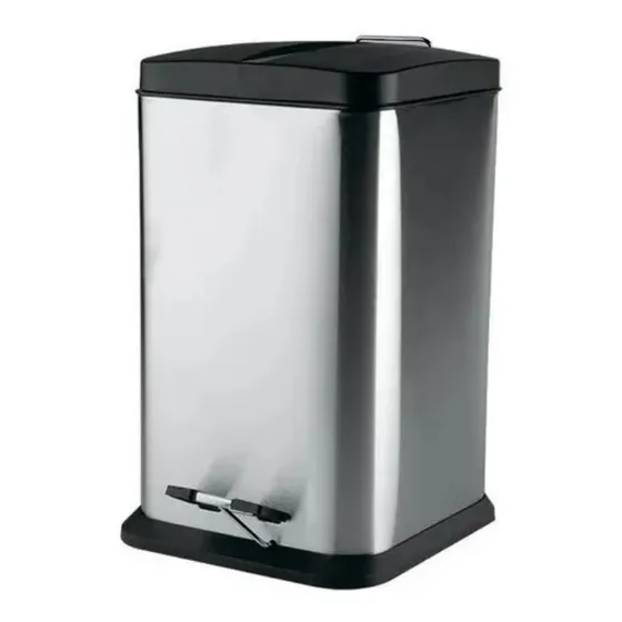 Papelera Cuadrada Basurero 12 Lts  Acero Inox Pedal Int.