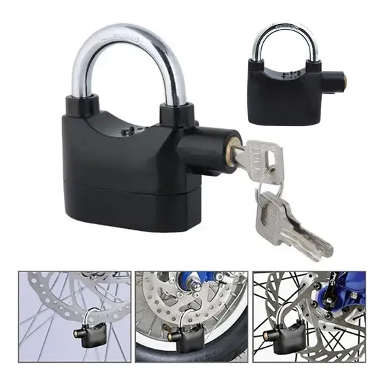 Candado para bicicleta y motocicleta con alarma de sonido, bloqueo antirrobo con 3 llaves y batería impermeable