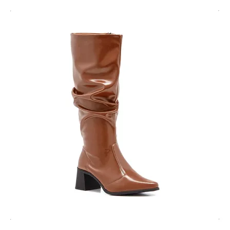 Bota Feminina Slouchy Cano Alto Leve Confortável Enrugada
