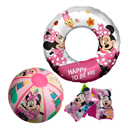 Kit Infantil Boia De Braço + Boia Circular + Bola Inflável Minnie