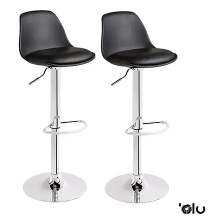Set 2 Bancos Olu Altura Ajustable Giratorio 360° Negro Cromado