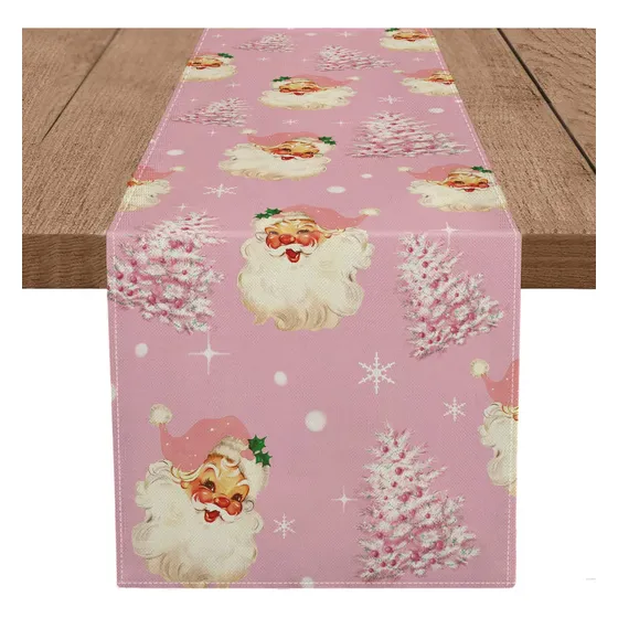 Camino Mesa Navidad Papa Noel Arbol Copo Nieve Rosa Largo 13