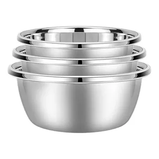 Bowl Inox Tigela Conjunto 3 Pçs Vasilha Fundo 22cm Grosso Bowl Inox Tigela Conjunto 3 Pçs Vasilha Fundo 22cm Grosso