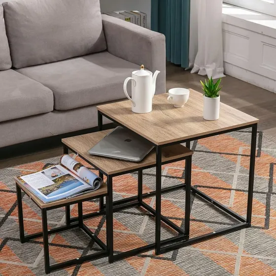 Juego Set X 3 Mesas Ratona Jazak / Nido / Optimiza Espacios / Auxiliar / Arrime / Muebles De Living / Diseño Industrial / Madera Mdf + Hierro / Moderno / Hogar Decoración Minimalista / Fácil De Armar