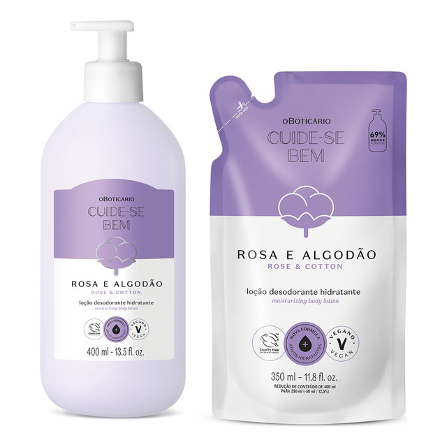 Fluido Para Corpo Cuide-se Bem Rosa & Algodão 2 Produtos En Dispensador 400ml Neutra