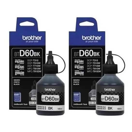 Kit De 2 Tintas Brother Originales Negras Btd60 T510 T310 Tinta Negro