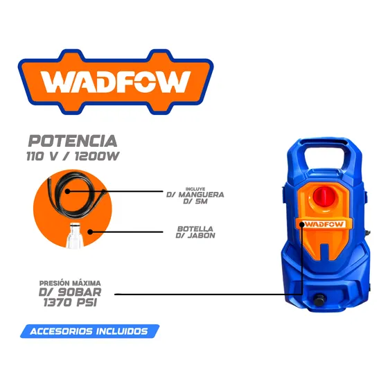 Hidrolavadora Hidrojet De 1200w 1370psi / 110v Wadfow