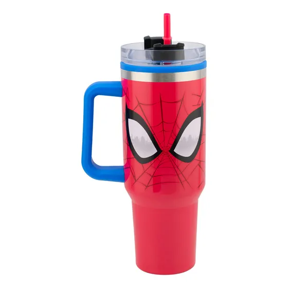 Termo Alto Doble Pared Con Asa Y Popote Personajes 1.2 L Color Spiderman