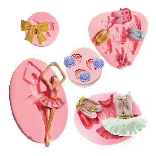 Molde De Silicone Tema Bailarina Kit 5 Pçs Confeitaria Top