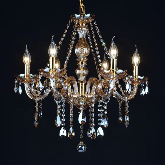 Lampara Candil De Cristal D'gala Iluminación Dg9014 6 Luces Estructura Ámbar