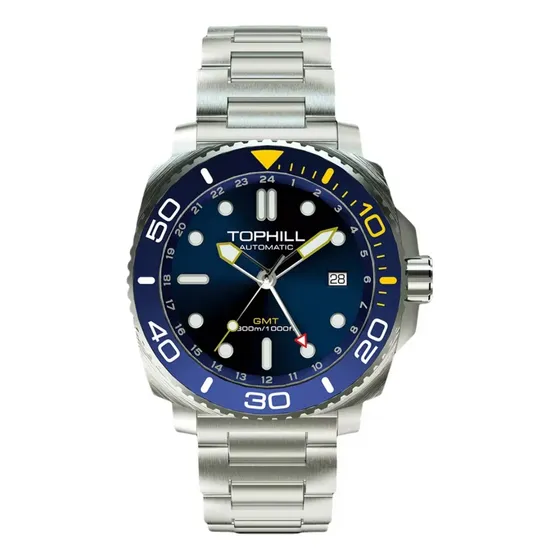 Tophill Pro Diver Automático Seiko Nh34 Gmt Mergulho 300m Prateado Azul Azul