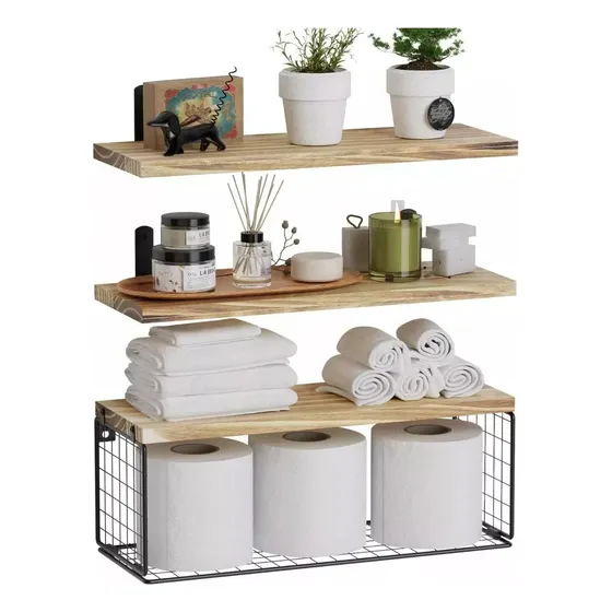 Repisas Flotantes De Madera Modernas X3 Con Reja 100% Pino