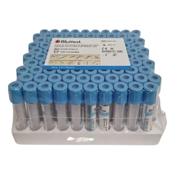 Tubos Prp Citrato De Sodio Al Vacio 3.2% 3ml Celeste X 100