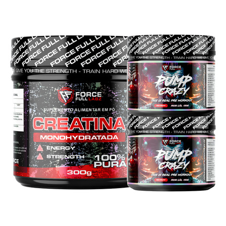 Kit Pré Treino Pump Crazy 2x 150g Com Creatina 300g 100% Pura - Force Full Labz Kit Pré Treino Pump Crazy 2x 150g Com Creatina 300g 100% Pura - Force Full Labz