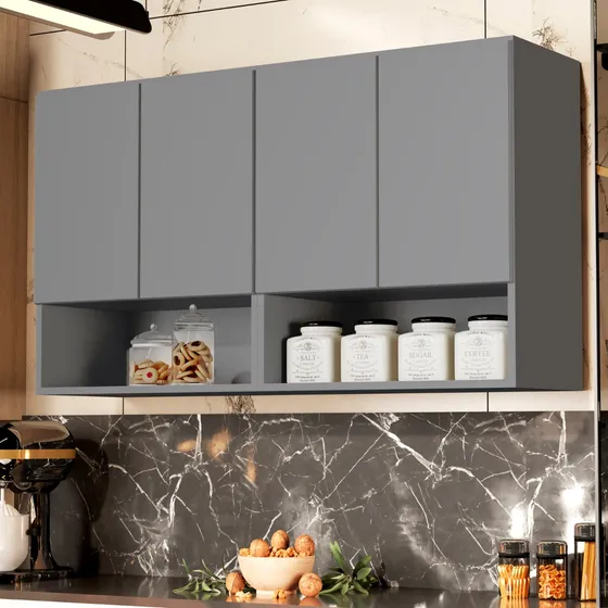 Armario Para Cozinha Bela Com 4 Portas Modulo Suspenso Aereo