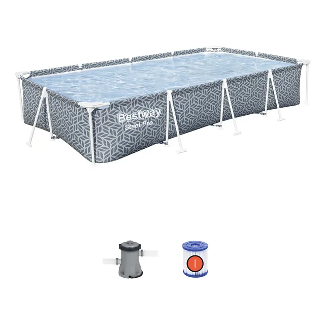 Alberca Estructural Rectangular Bestway 4000l Bomba Y Filtro Color Gris Hojas
