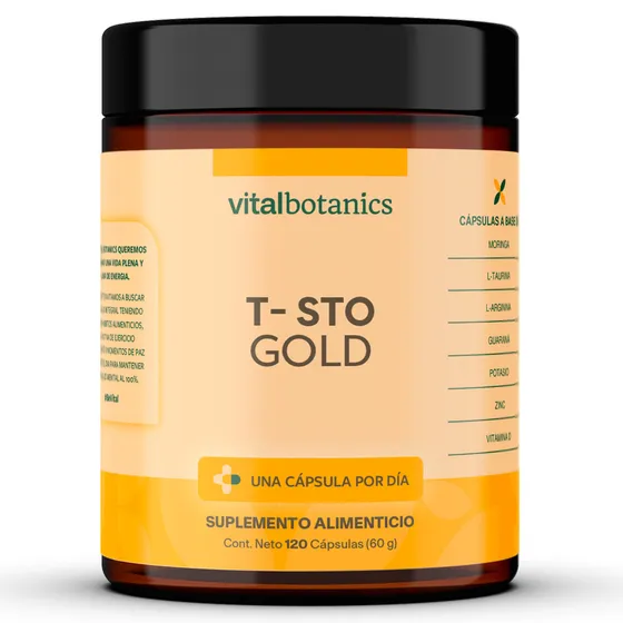 Vitalbotanics T-sto Gold 120 Capsulas De 500 Mg | Testo Gold A Base De Moringa, Zinc, Vitamina D, Guaraná, Potasio, L-arginina Y L-taurina | Suplemento Alimenticio Natural Y Libre De Aditivos