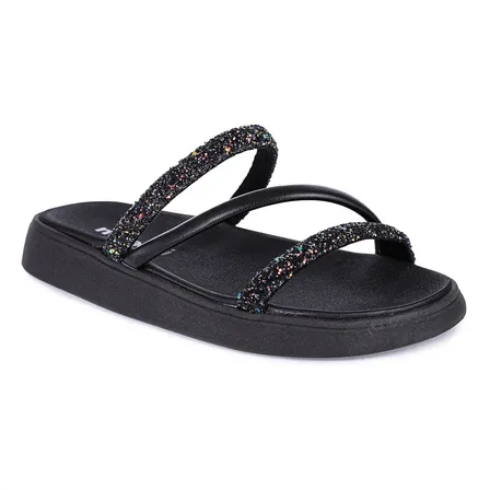 Papete Moleca Feminina Confortável Brilho Flatform Eva Preto 36 Br