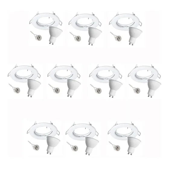 Pack 10 Spot Embutir Fijo Blanco Completo Con Led 7w Calido