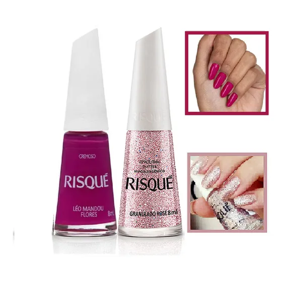 Esmalte Risqué Brilhante 8ml Cor Rose - 1 Kit