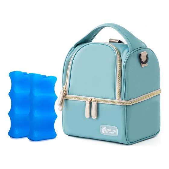 Bolso Mochila Pañalera Térmico Turquesa +2 Pilas De Hielo