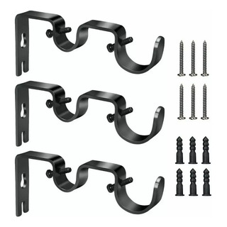 2 Soporte Cortinero Para Barra Pared Ajustable Gancho Negro 2 Soporte Cortinero Para Barra Pared Ajustable Gancho Negro